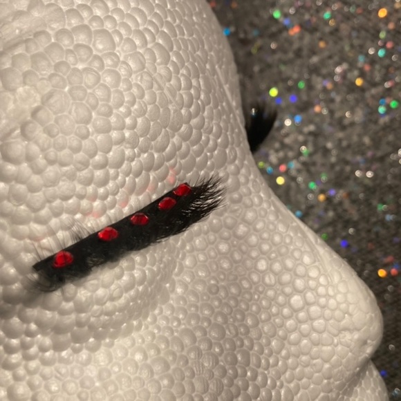 Fake Eyelashes Vampire Party Red Bling Rhinestone Vampy Goth Emo Egirl Falsies - Picture 3 of 13